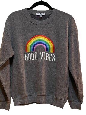 SUB_URBAN Riot Gray "Good Vibes" Rainbow  Crew Neck Fleece Sweatshirt Sz S